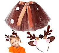 WRITWAA Deer Costume:Animal Costumes for Kids with Antler Headband and Tutu, Brown Tutu for Halloween Party