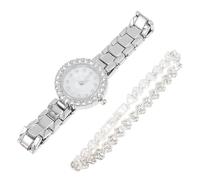 WRITWAA Diamond-Accented Silver Steel Band Lady Wristwatch and Bangle Bracelet Set with White Dial, Women’S Watch Bracelet Combination for Elegant Daily Wear