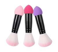 WRITWAA Double-ended Makeup Brush Kit for On-the-go Touch-ups 3pcs with Nylon Fiber and Aluminium Handle, Provides Natural-looking Finish and Even Makeup Application for Blush and Powder