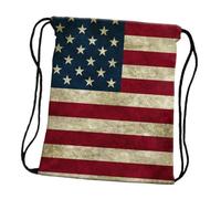 WRITWAA Drawstring Backpack for Travel Storage America Flag Printed Design Polyester Material Spacious Shopping Bag for Everyday Use