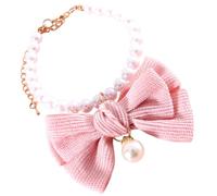 WRITWAA Elegant Lightweight Puppy Collar with Pink Bowknot and Pearl Decoration, Safe Polyester Material, Pet Accessory for Small Dogs and Cats