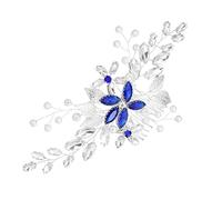 WRITWAA Elegant Pearl Rhinestone Hair Comb Blue Floral Design Hair Accessories for Bridal Wedding Prom and Special Occasions Stunning Photo Prop for Women and Ladies