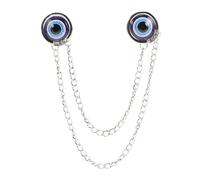 WRITWAA Evil Eye Shawl Holder Clasp with Blue Pendant Chain Unique Men's Suit Brooch Clip for Shirt Collar Stylish Lapel Pin Accessory for Clothing and Scarves Silver Tone
