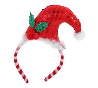 WRITWAA Glitter Elf Hat Christmas Headband with Red Pom Pom Flexible Holiday Hair Hoop for Women and Festive Party Accessory for Xmas Photos and Winter Celebrations