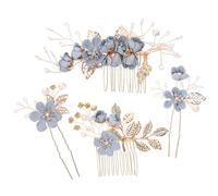 WRITWAA Hair Comb Set with Fabric and Alloy Material 4pcs Bridal Headpiece Flower Blue Elegant Delicate Design Wedding Hair Accessories for Special Occasion