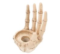 WRITWAA Halloween Resin Skull Candlestick Holder with Realistic Skeleton Hand Design, Strong and Easy to Clean Beige Candle Holder for Haunted House and Restaurant Decoration