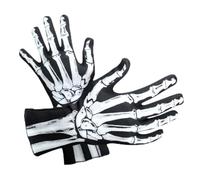 WRITWAA Halloween Skeleton Gloves Pair Scary Black Gloves with Skull Pattern for Costume Parties, Role Play and Decoration, black, 1