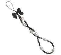 WRITWAA Handmade Bowknot Beaded Mobile Phone Strap with Pearl Beads Stylish Anti-lost Wrist-worn Phone Charm for Ladies Accessory