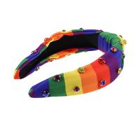 WRITWAA Headband Wide and Rhinestone for Women Knotted with Knot to Rainbow Fabric, Versatile Easy Style Hairband Holiday Special Occasions Party Favors