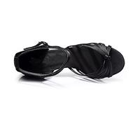 WRITWAA High-Heeled Dance Shoes for Latin Dancing Featuring Knotted Straps Open-Toe Design Made from Satin Material for Elegant Women's Performances Black