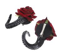 WRITWAA Horn Hair Clips Gothic Sheep Horn Barrette with Rose Detail for Women Halloween Cosplay Lolita Accessories Vampire Costume Hairpins