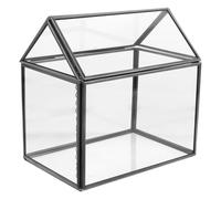 WRITWAA House Shape Geometric Glass Terrarium Box with Swing Lid, Small Indoor Greenhouse Planter for Succulents and Air Plants, Black Tabletop Plant Display Case for Home and Office