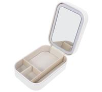 WRITWAA Lighted Mirror Makeup Organizer Box Elegant Travel Vanity Case with Integrated Storage for Cosmetics Compact Design for Go Use Creamy