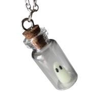 WRITWAA Lightweight Glass Bottle Necklace with Metal Chain, Decorative Glow the Dark Ghost Pendant for Halloween, Stylish Gothic Jar Pendant Necklace for Women