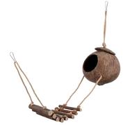 WRITWAA Lightweight Reptile Hide Cave with Ladder, Coconut Shell and Wood Design Rest Cave for Frog and Tortoise, Perfect for Creating an Interesting Landscape