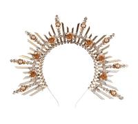 WRITWAA Lolita Girl Crown Headband Decorative Hair Accessory Plastic Elegant Golden Headpiece for Prom and Photography