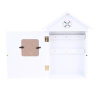 WRITWAA Mediterranean Style Wooden House Key Holder Box with Double Sail Design Wall Mounted Key Organizer Cabinet for Home Hallway with Hooks