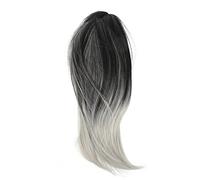 WRITWAA Medium Straight Wig Black Gray Gradient Middle Parting Wig Natural Hairpiece for Women