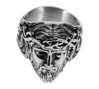 WRITWAA Mens Ring Stainless Steel Jesus Ring Vintage Carved Pattern Adds More Charm Highlights Your Appearance Silver Graduation Accessory