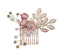 WRITWAA Pink Rhinestone Hair Comb for Bride and Bridesmaids, Elegant Metal Floral Hair Accessory Easy to Use U-shaped Design, for Wedding and Photo Props