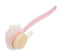 WRITWAA Pink Two-Side Long Handle Bath Shower Brush with Soft Nylon and Pp Mesh Ball for Exfoliating Back and Improving Skin Health Suitable for Men and Women
