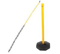 WRITWAA Plastic Fillable Safety Bollard Post with Yellow Column and 1m Yellow-Black Chain - Traffic Safety Barrier for Driveway and Parking Lot Crowd Control