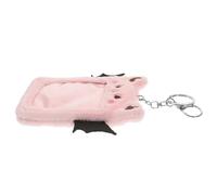 WRITWAA Plush Devil Wings Card Holder Keychain with Pink Fur, Soft Id Card Protector Sleeve for Students, Cute Hanging Badge Display Accessory