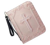 WRITWAA Portable Pu Leather Bible Cover Purse with Zipper Closure and Hand Handle Vintage Retro Style Book Organizer for Bible Study and Religious Ceremonies