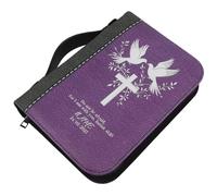 WRITWAA Pu Leather Bible Cover with Zippered Closure and Vintage Cross Print Retro Style Bible Carrier Tote Bag for Ladies and Religious Rites 9.8" X 7" Purple