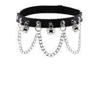 WRITWAA Pu Leather Elastic Belt Chain Leg Ring Punk Style Leg Loop with Silver Bell Gothic American and European Chic Design Comfortable to Wear for Alternative Fashion