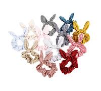 WRITWAA Rabbit Ear Bow Hair Ties 12pcs Plaid Velvet Hair Accessories for Women for Ponytails