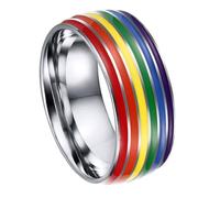 WRITWAA Rainbow Ring LGBT Pride: Fashionable Finger Ring for Gay Lesbian Couples - Wedding Bands Jewelry Accessory for LGBT Valentine's Day Bridal Shower, Size 12