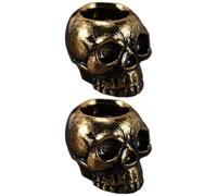WRITWAA Resin Skull Head Candle Holders Halloween Decoration Lightweight 2pcs Tea Light Candle Stand Easy to Take for Table for Birthday Party or Cafes
