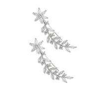WRITWAA Rhinestone Inlaid Flower Ear Crawlers for Women Elegant Leaf Ear Climbers with Pearl Decoration White Gold Tone Bridal Earrings
