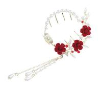 WRITWAA Rose Hairpin Pearl Embellishment Tassel Chain Ponytail Clip for Women Stylish Headband