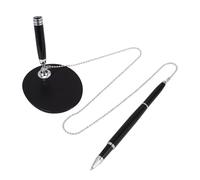 WRITWAA Secure Black Steel Check Writing Pen with Antitheft Design and Advertising Print for Bank Front Desks and Office Work, Desktop Counter Pen with Holder