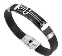WRITWAA Silicone Cross Bracelet Fashionable Black Religious Accessory with Stainless Steel Charm Sturdy and Reusable Wrist Chain Men's for Daily Wear and Parties