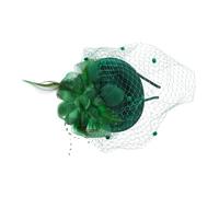 WRITWAA Small Top Hat Fascinator Hairpin with Mesh Veil for Wedding and Cocktail Events Lightweight Vintage Style Dark Green