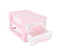 WRITWAA Small Two-layer Cosmetic Organizer Box with Drawer, Pink Makeup Storage Container for Kids Hairpins, Compact Multi-functional Storage Case for Bedroom and Vanity