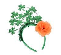 WRITWAA Sparkling Shamrock Headband with Orange Rose St Patrick Headpiece Holiday Hairband for Irish Festival Party Accessory Durable Comfortable St Patrick Decoration