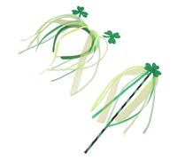 WRITWAA St Patrick's Day Accessories Set Comfortable Mesh Shamrock Headband with Fairy Wand Reusable Irish Party Headdress for Women and Festive St Paddy's Cosplay Hair Hoop
