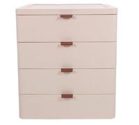 WRITWAA Stackable 4-layer Drawer Storage Box for Cosmetics and Makeup, Pink Plastic Desktop Organizer with Dustproof Drawers, Vanity Desk and Office Storage Unit