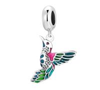 WRITWAA Sterling Silver Kingfisher Drip Charm Pendant for Bracelet Making Lightweight Colorful Bird Bead Accessory for Women Jewelry Necklace Bangle Decoration