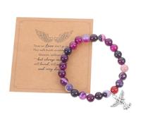 WRITWAA Stone Beaded Memorial Bracelet Set for Women with Sympathy Card, Bereavement Jewelry for Loss of Loved One, Bereavement Support in Purple