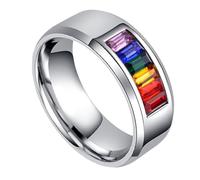 WRITWAA Titanium Steel Rainbow Flag Ring Lesbian Pride Ring Colorful Rhinestone Decoration Couples Accessory for Lgbtq+ Support