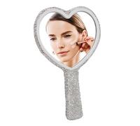 WRITWAA Vanity Mirror Heart-shaped Precise Reflection Single Sided Handheld Mirror in White Abs Material with Rhinestone Decoration Stylish Portable for Travel and Daily Grooming