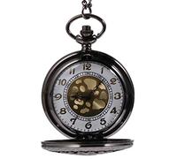 WRITWAA Vintage Hollow Pocket Watch with Chain Retro Mechanical Design Roman Numerals Elegant Black Finish for Men and Women for Birthdays and Anniversaries