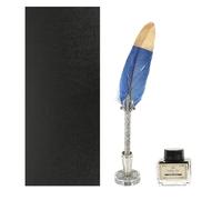 WRITWAA Vintage Style Navy Steel Quill Pen Dip Pen Set with Inkwell for Calligraphy Practice and Multi-functional Writing, Elegant Retro Design Suitable for Office and Crafts