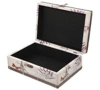 WRITWAA Vintage Wooden Jewelry Treasure Box with Lavender Eiffel Tower Pattern, Decorative Trinket Organizer, Dust-resistant Storage Chest for Home Decor, Small Size
