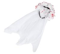 WRITWAA White Rose Floral Crown Veil Headband for Halloween Day the Dead Costume Party, Flexible Cloth and Plastic Headpiece Creating a Horror Atmosphere, Suitable for Adults